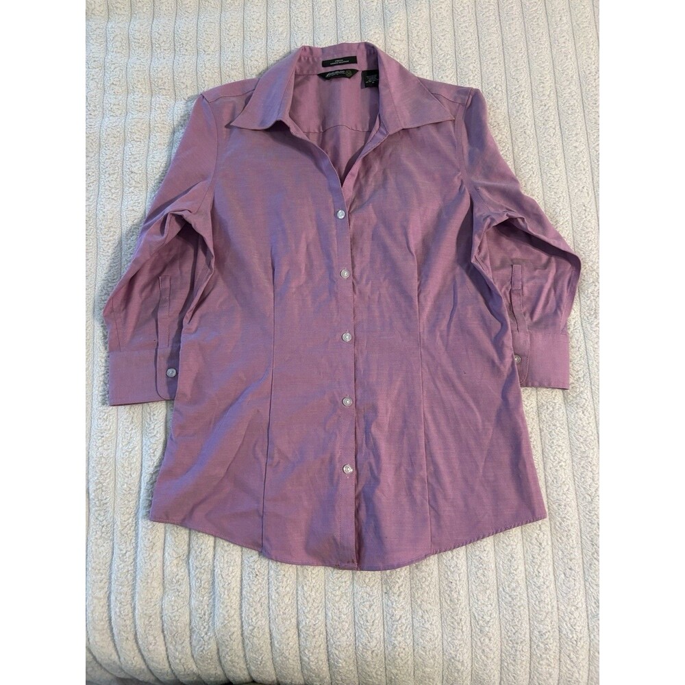 VTG Eddie Bauer Button up long sleeve shirt women medium Purple Sheen iridescent